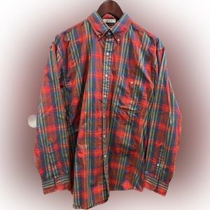 Vtg Steeple Chase Plaid Tartan Long Sleeve Button Down sz L